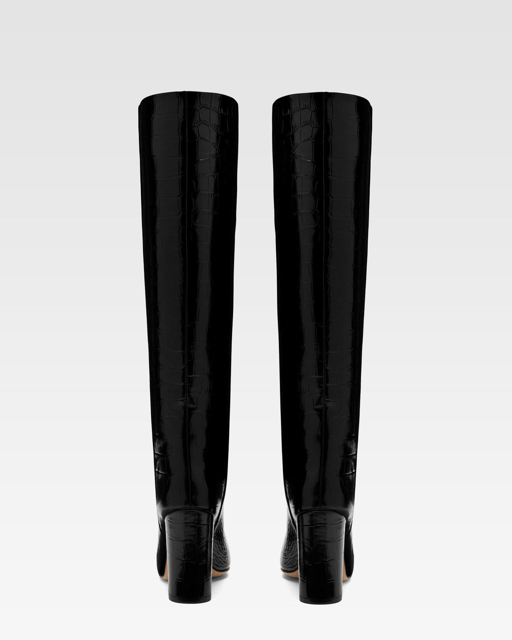 Black croc-effect leather boots