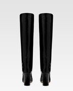 Black croc-effect leather boots