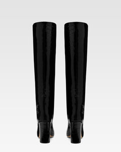 Black croc-effect leather boots