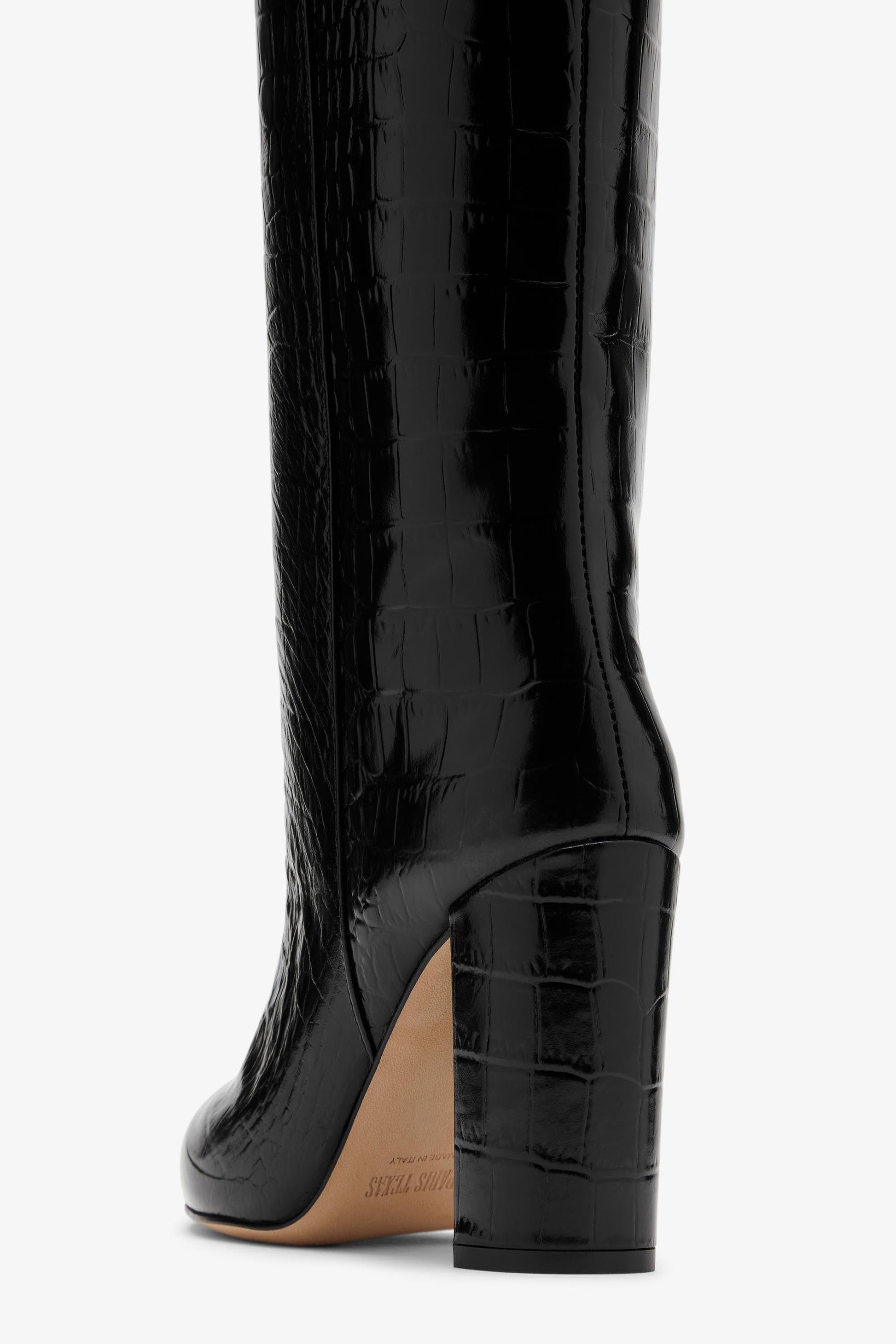 Black croc-effect leather boots