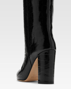 Black croc-effect leather boots