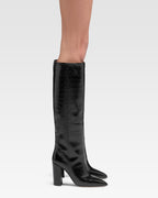 Black croc-effect leather boots