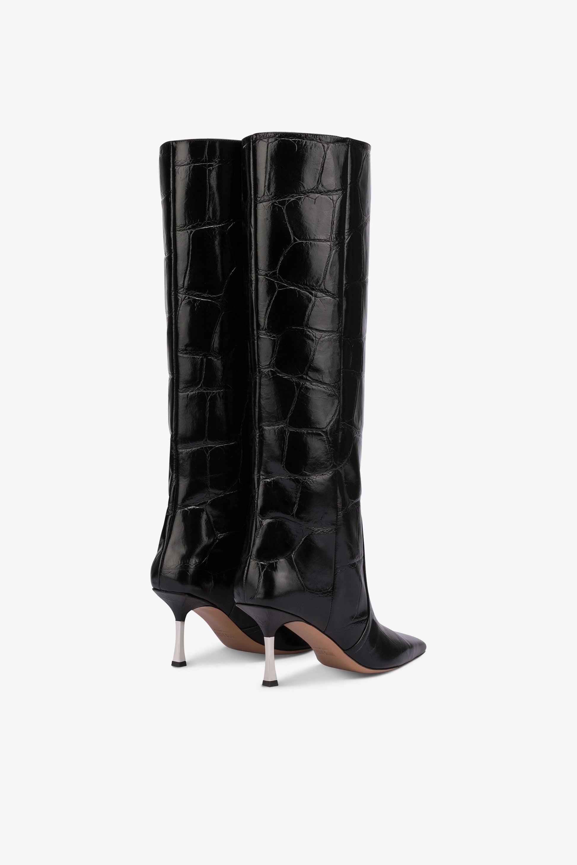 Bottes longues et pointues maxi en cuir souple gaufre noir