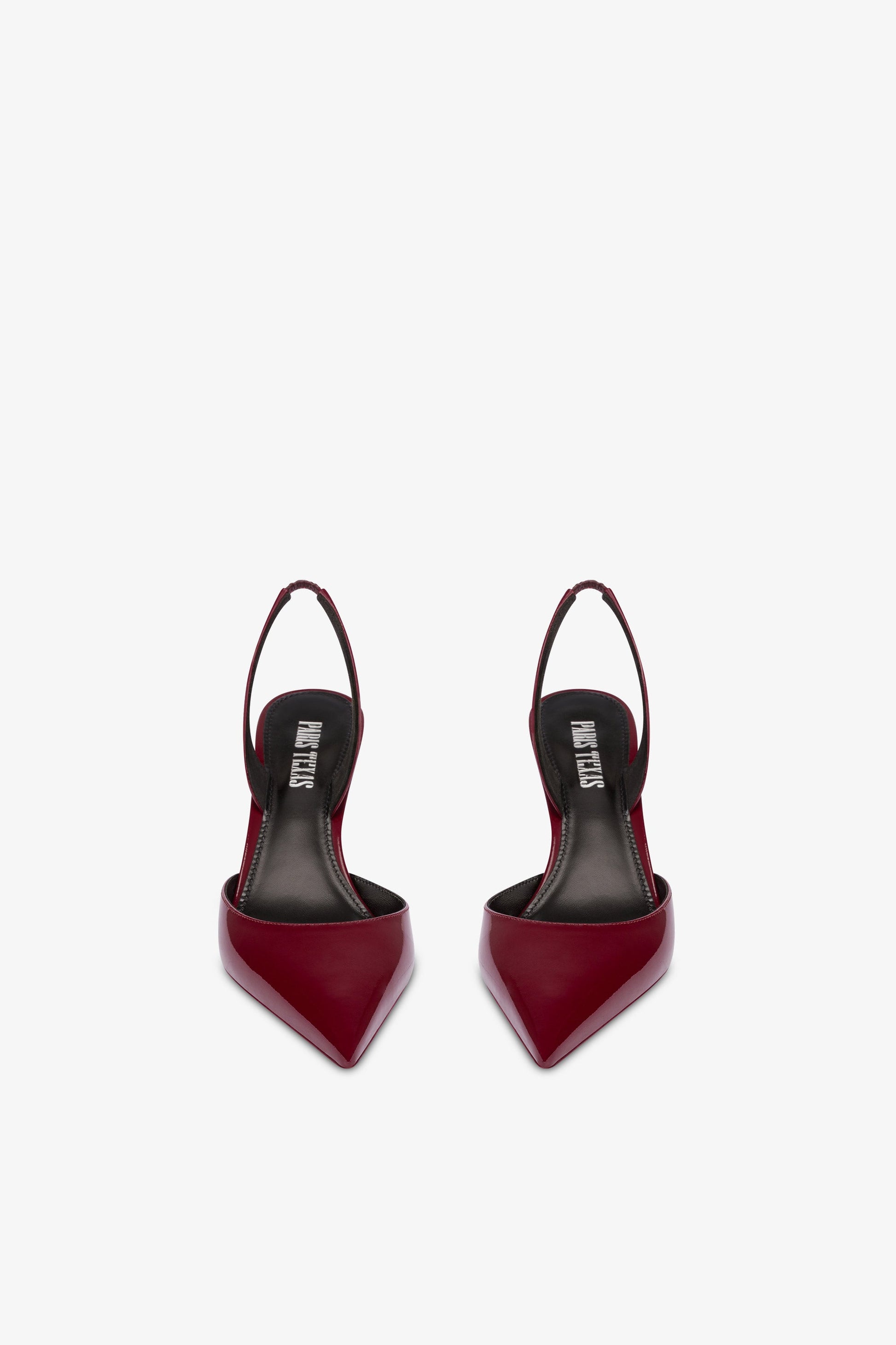 Escarpins longs et pointus en cuir verni rouge et noir