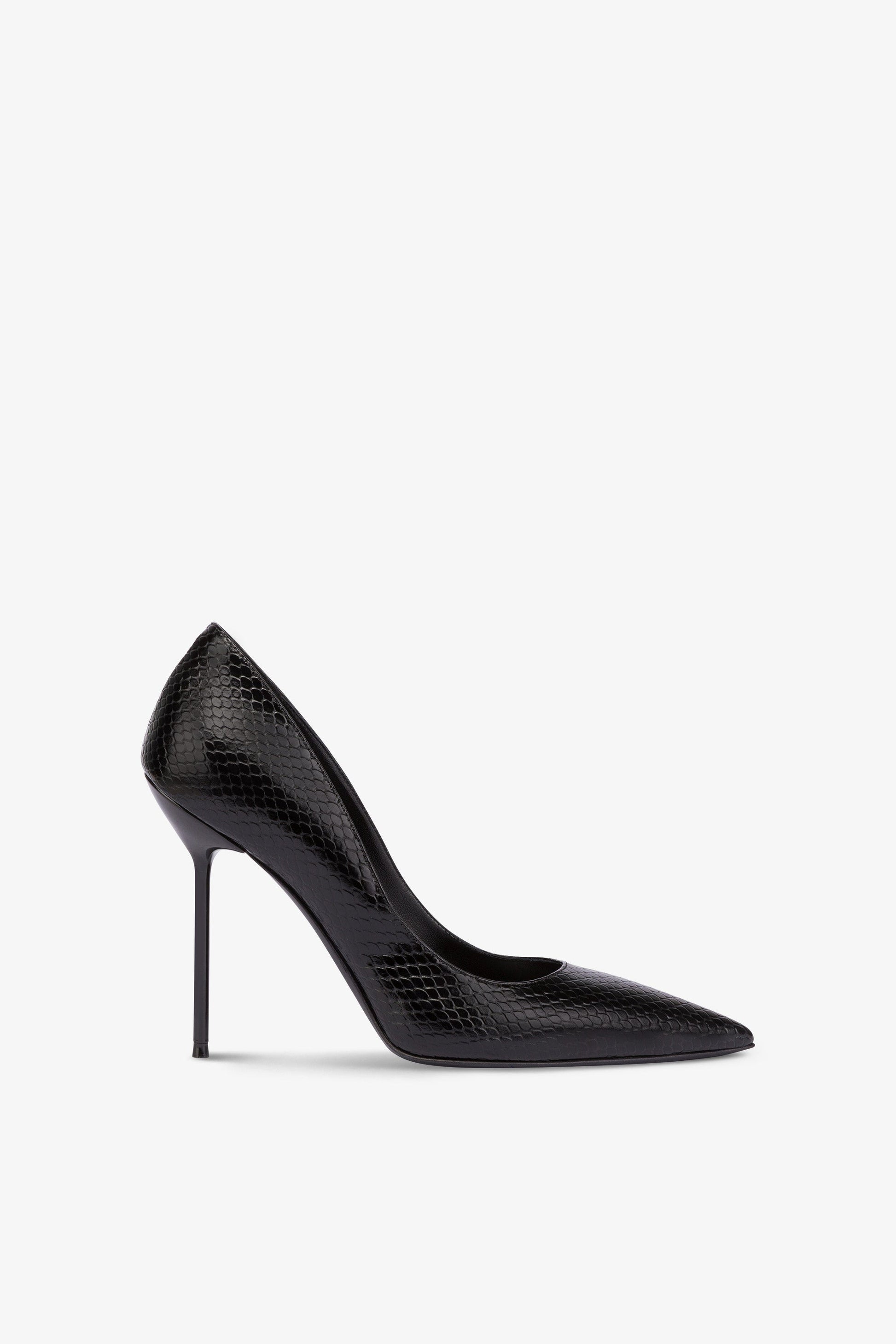 Escarpins pointus en cuir souple noir imprime facon python