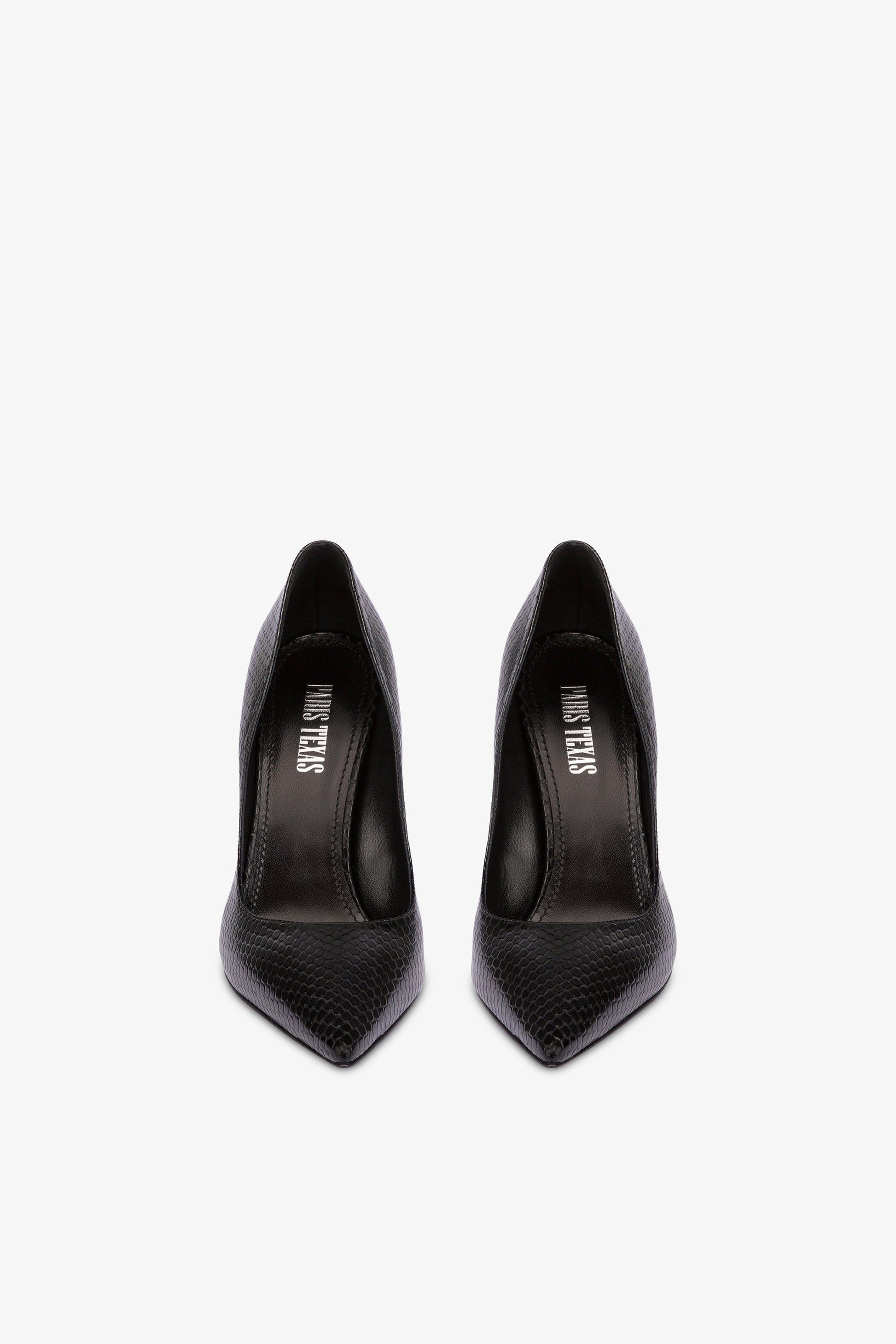 Pointed pumps in black mono python-printed soft leather