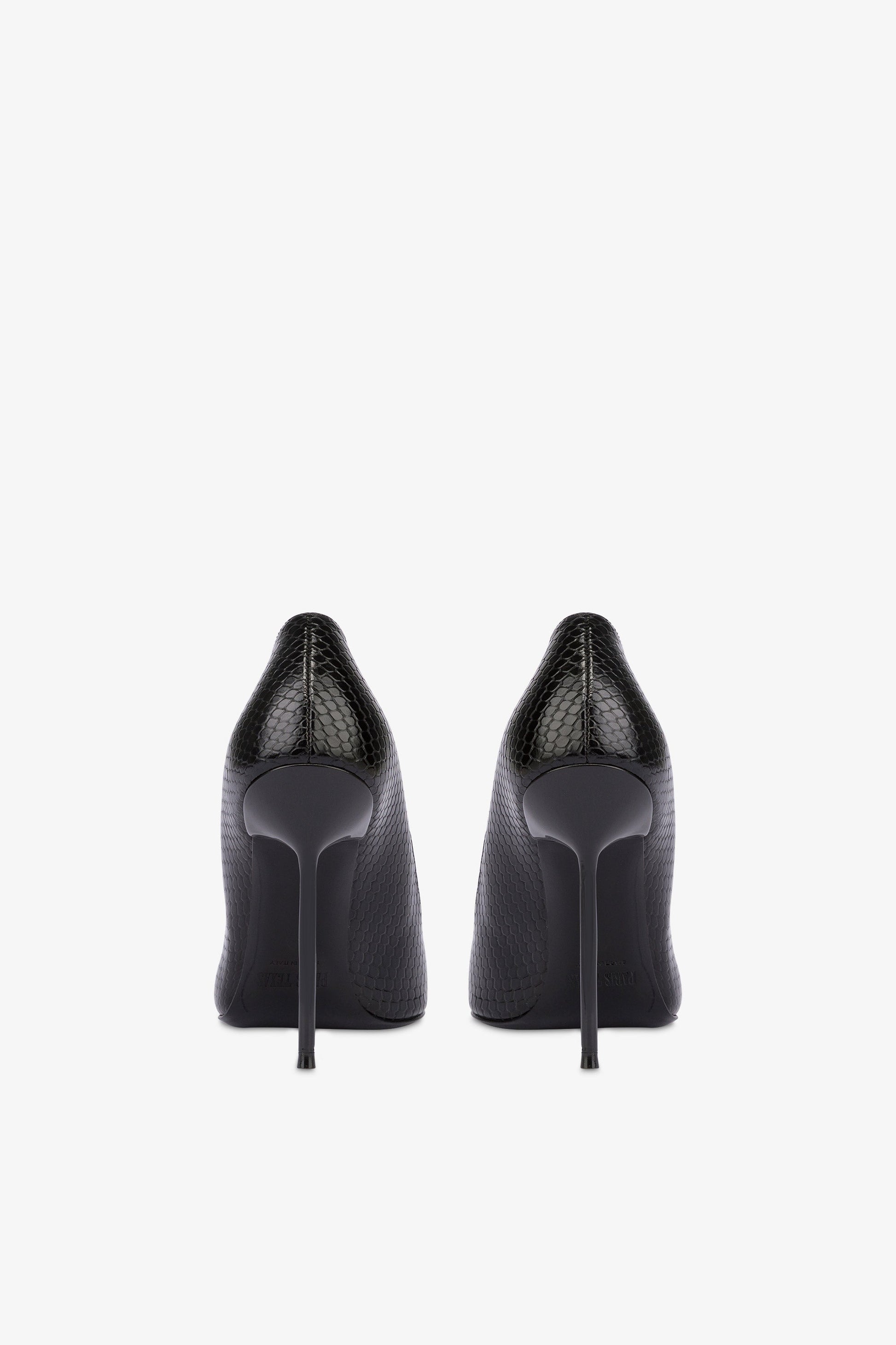 Pointed pumps in black mono python-printed soft leather