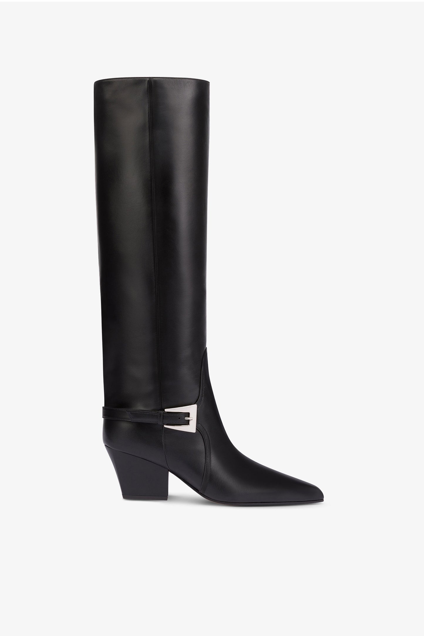 Bottes longues et pointues en cuir lisse noir