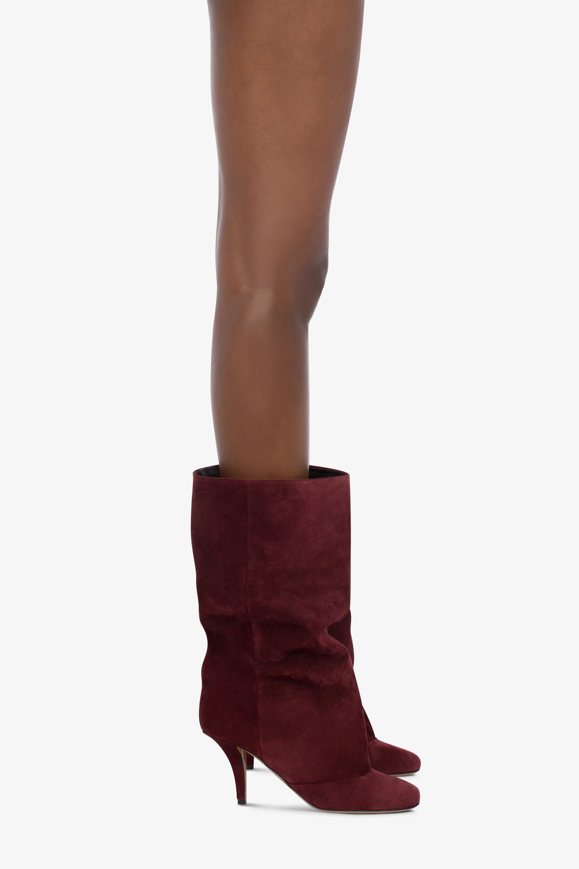 Bottes a hauteur mi-mollet en cuir velours souple Kenya - Produit porté