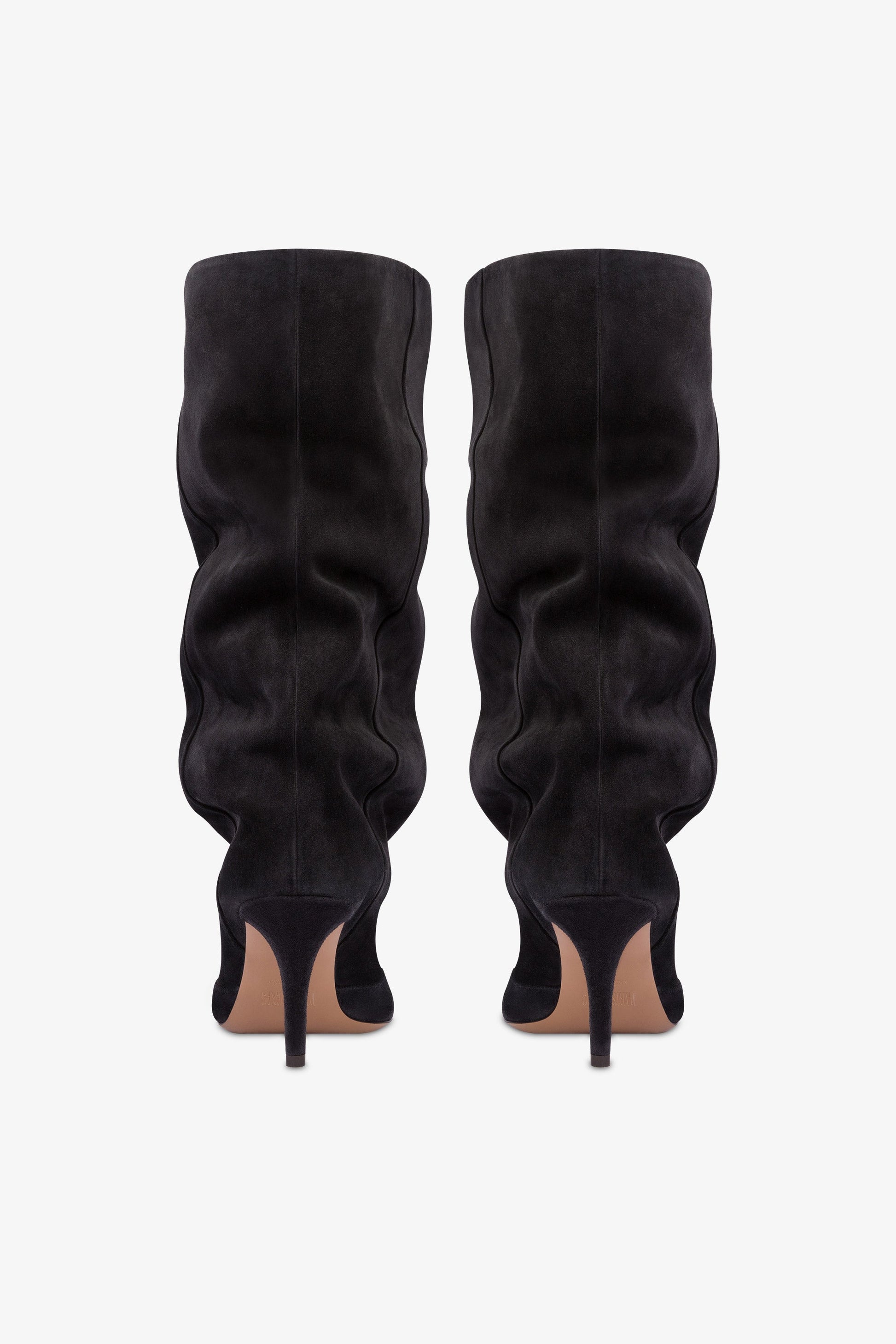 Mid-calf boots in soft off-black suede leather