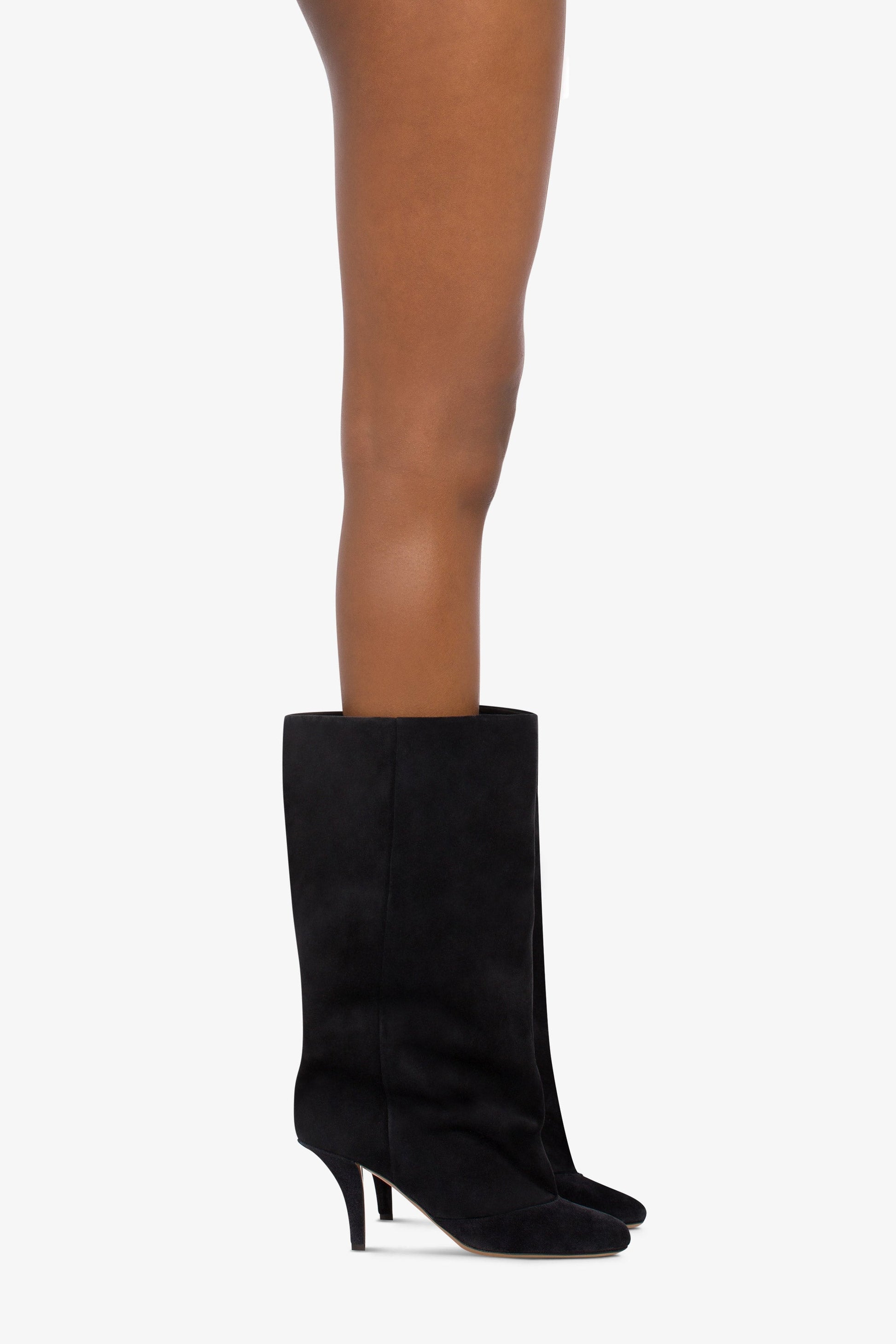 Mid-calf boots in soft off-black suede leather - Product worn