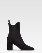 Pointed ankle boots in soft off-black suede leather