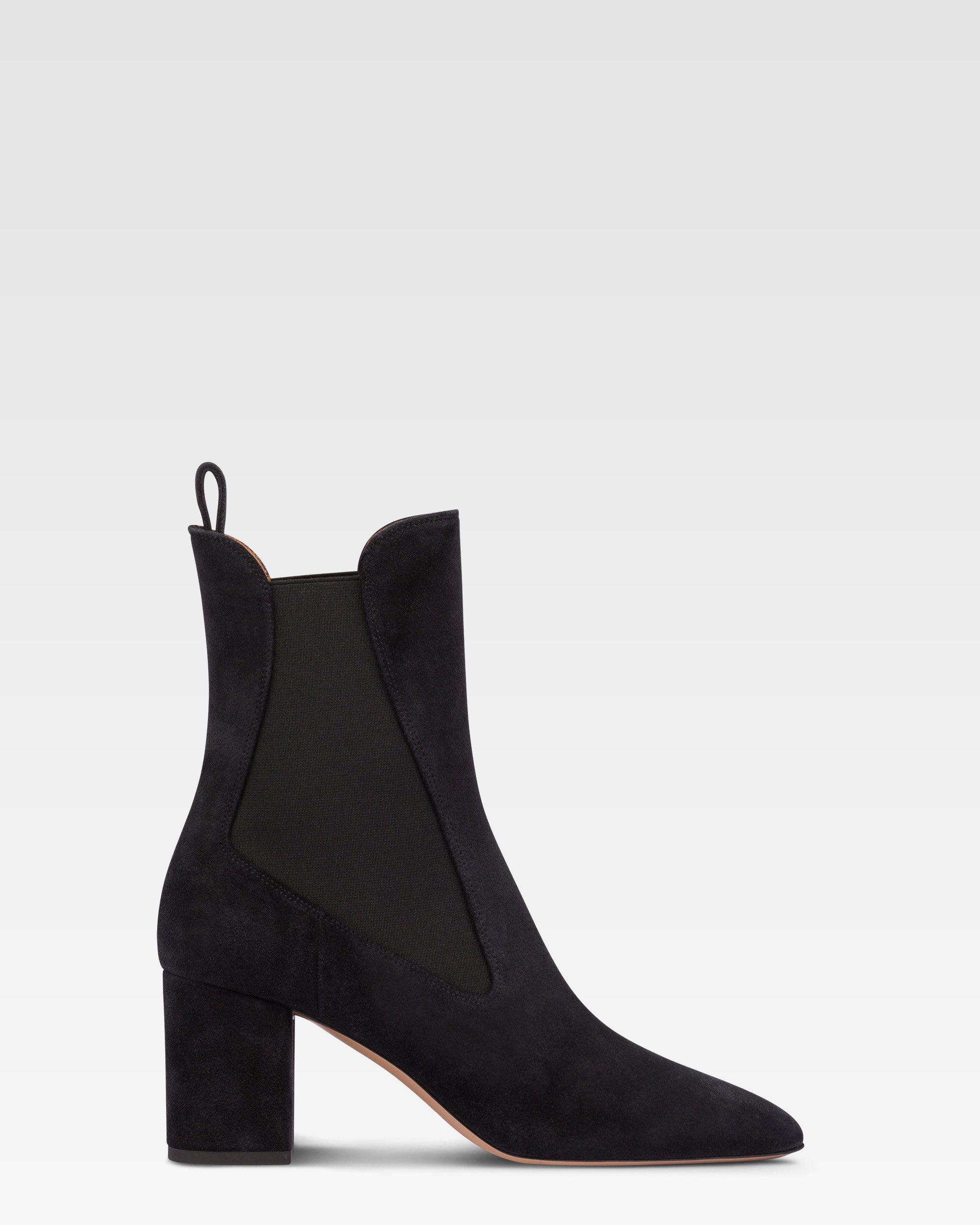 Pointed ankle boots in soft off-black suede leather