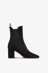 Pointed ankle boots in soft off-black suede leather