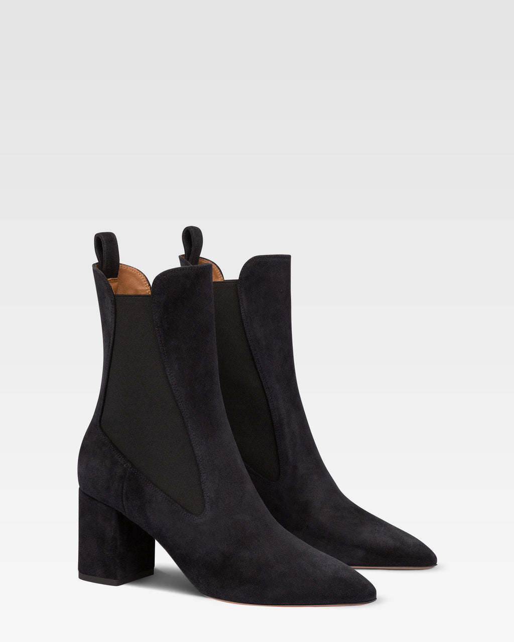 Pointed ankle boots in soft off-black suede leather