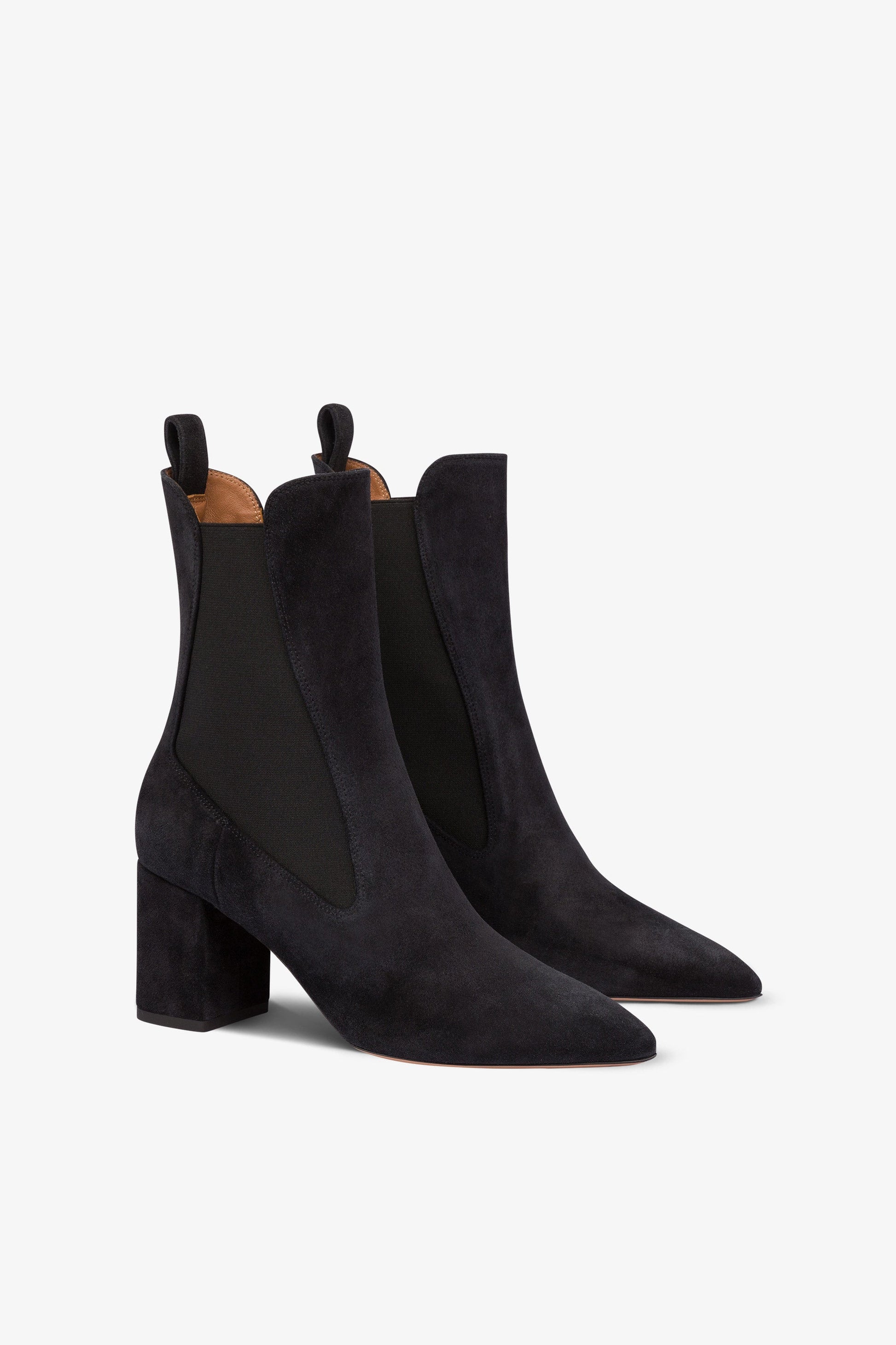 Pointed ankle boots in soft off-black suede leather