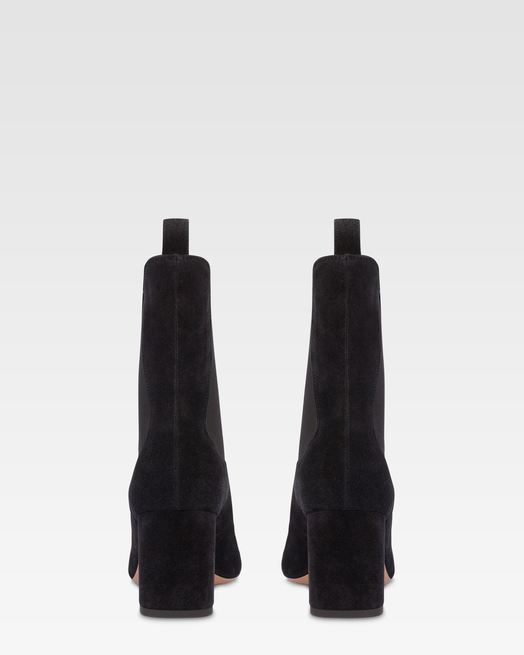 Pointed ankle boots in soft off-black suede leather