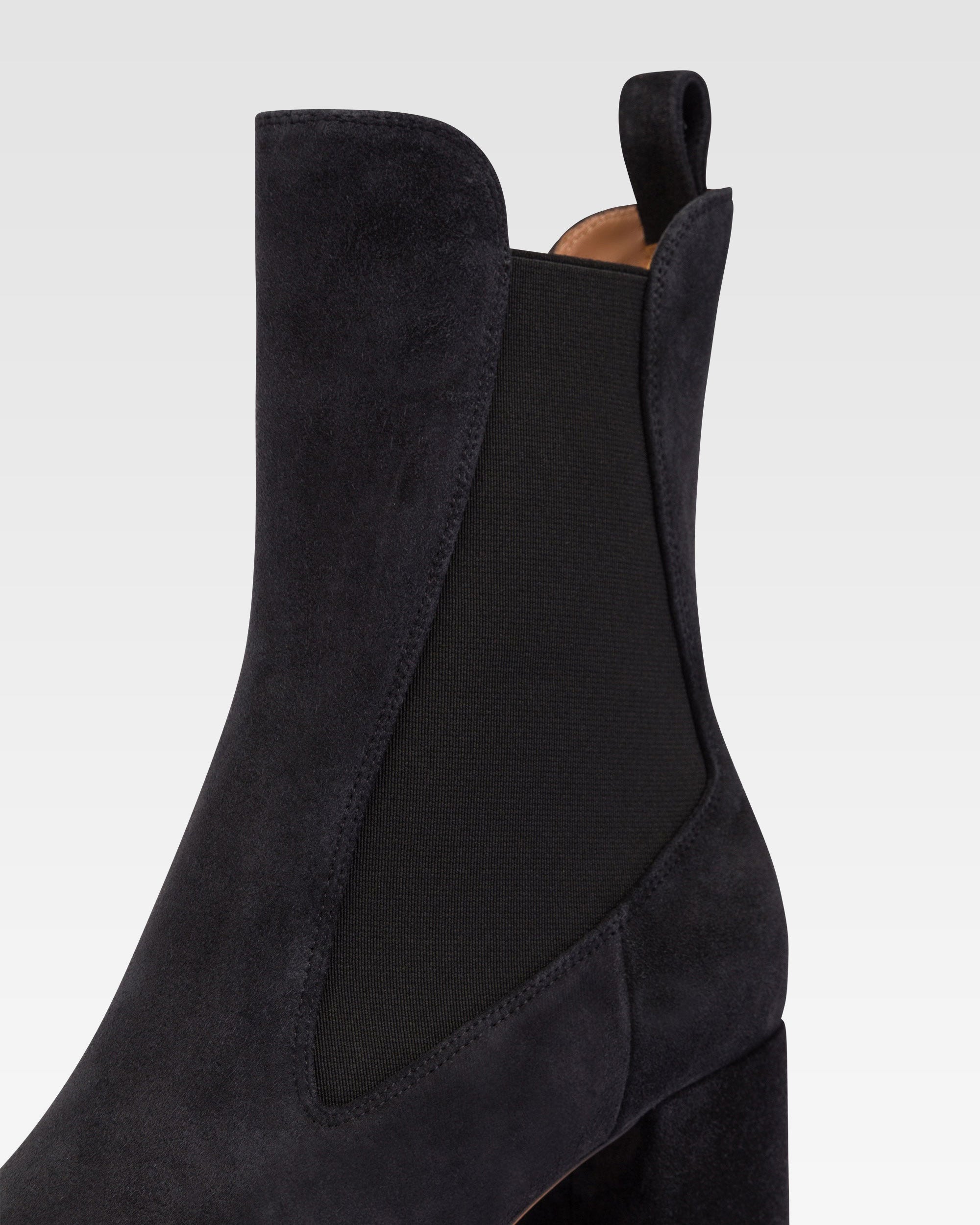 Pointed ankle boots in soft off-black suede leather