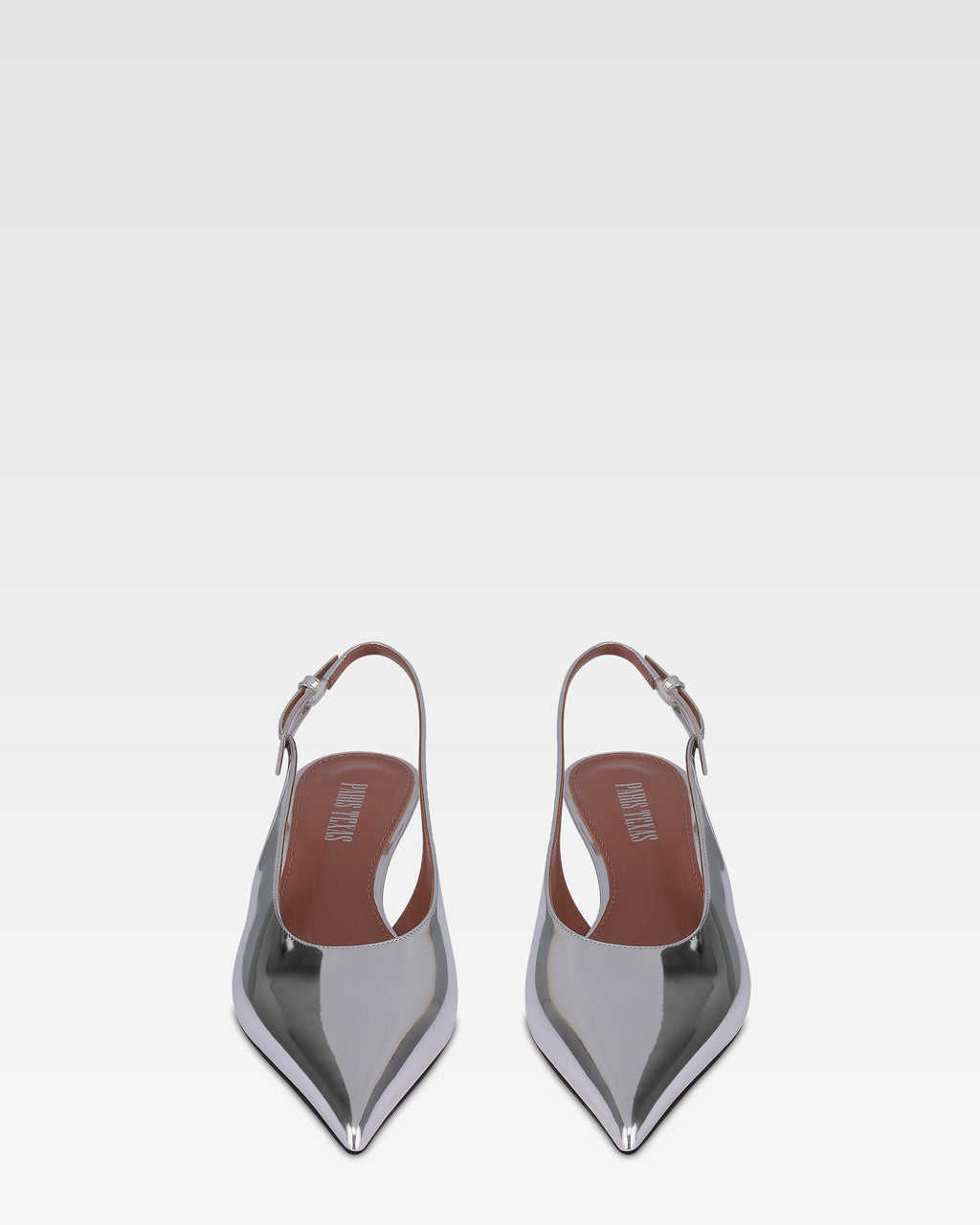 Slingbacks in silver mirror-effect leather