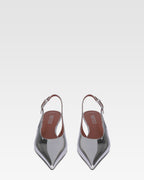 Slingbacks in silver mirror-effect leather