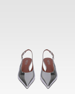 Slingbacks in silver mirror-effect leather