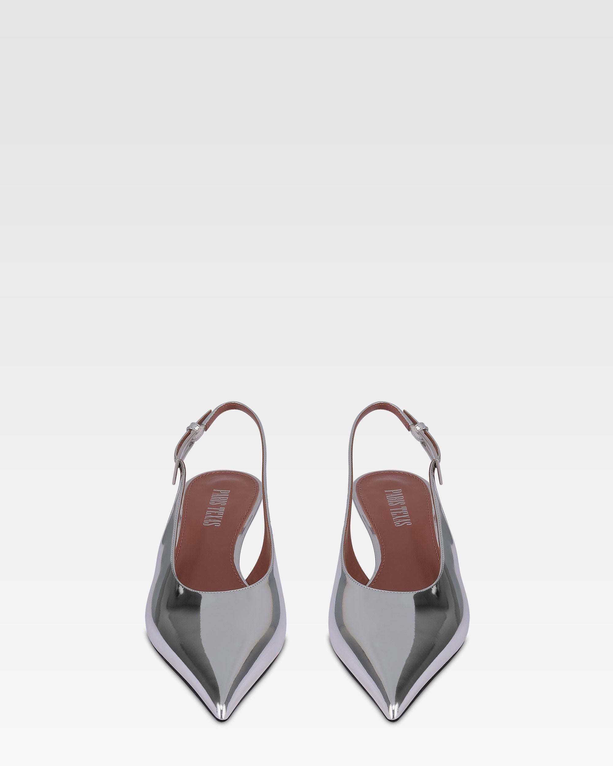 Slingbacks in silver mirror-effect leather