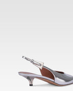 Slingbacks in silver mirror-effect leather