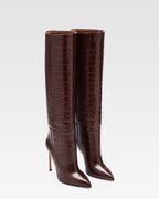 Choc brown embossed leather boot