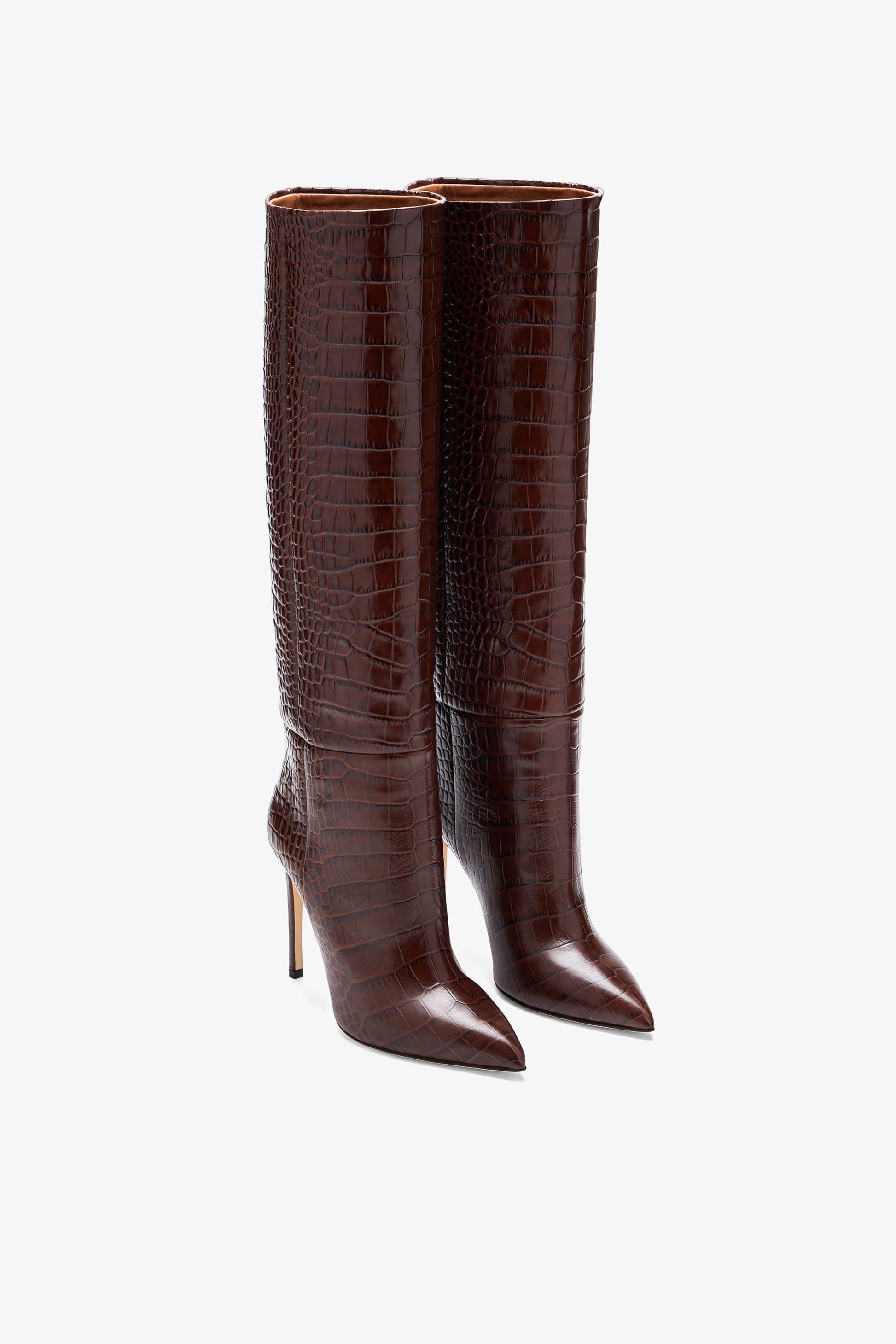 Bottes en cuir emboss'e marron chocolat