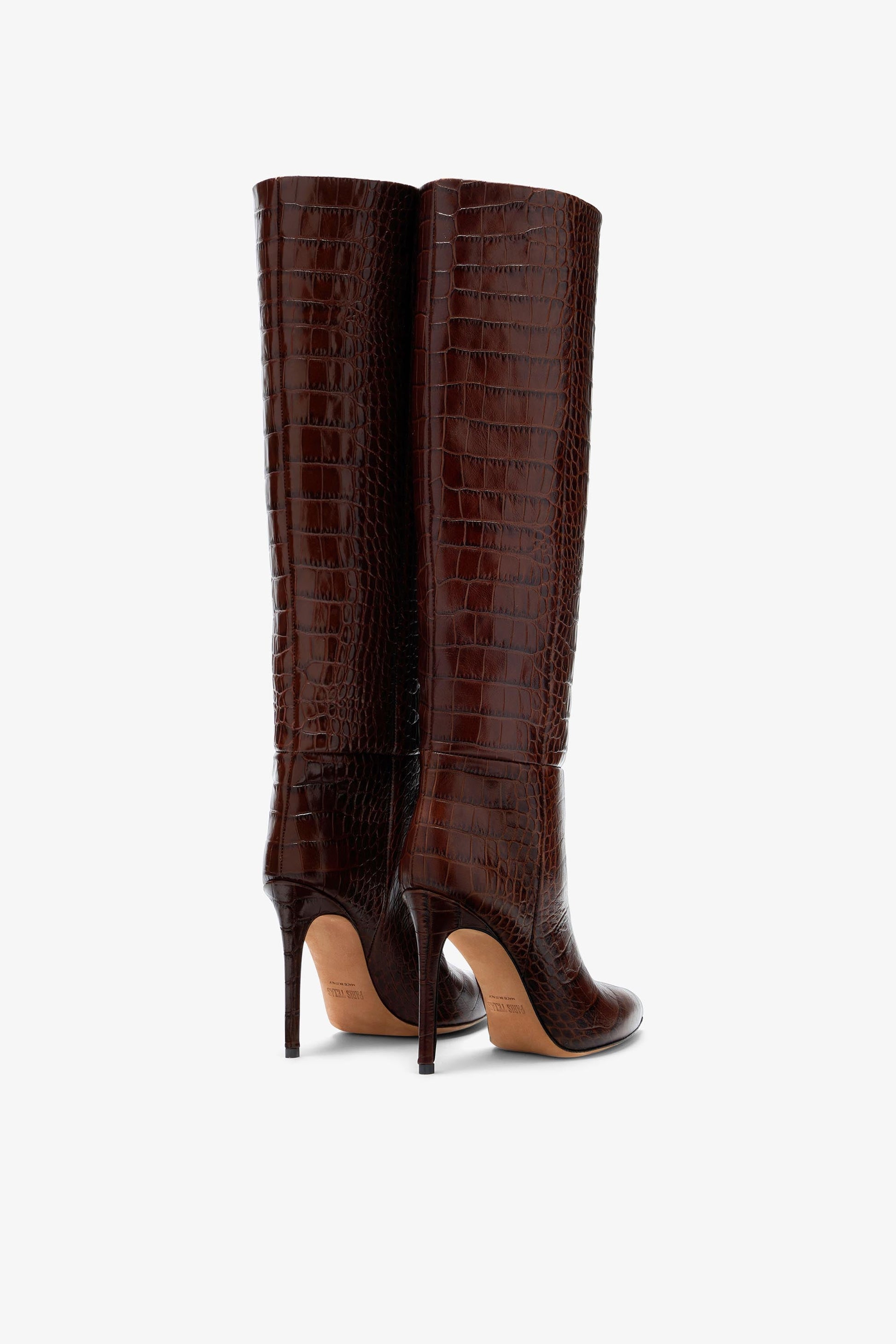 Bottes en cuir emboss'e marron chocolat