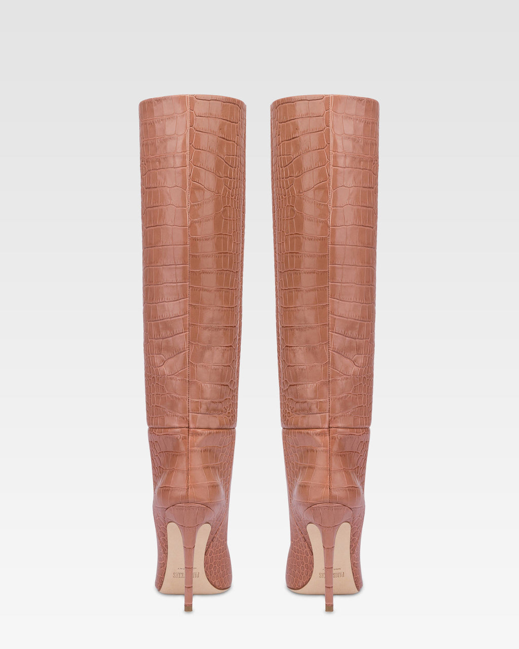 Botas hasta la rodillade punta fina en suave piel color rosa Texas efecto cocodrilo