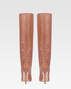 Botas hasta la rodillade punta fina en suave piel color rosa Texas efecto cocodrilo