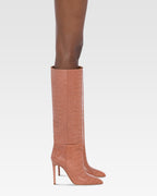 Botas hasta la rodillade punta fina en suave piel color rosa Texas efecto cocodrilo