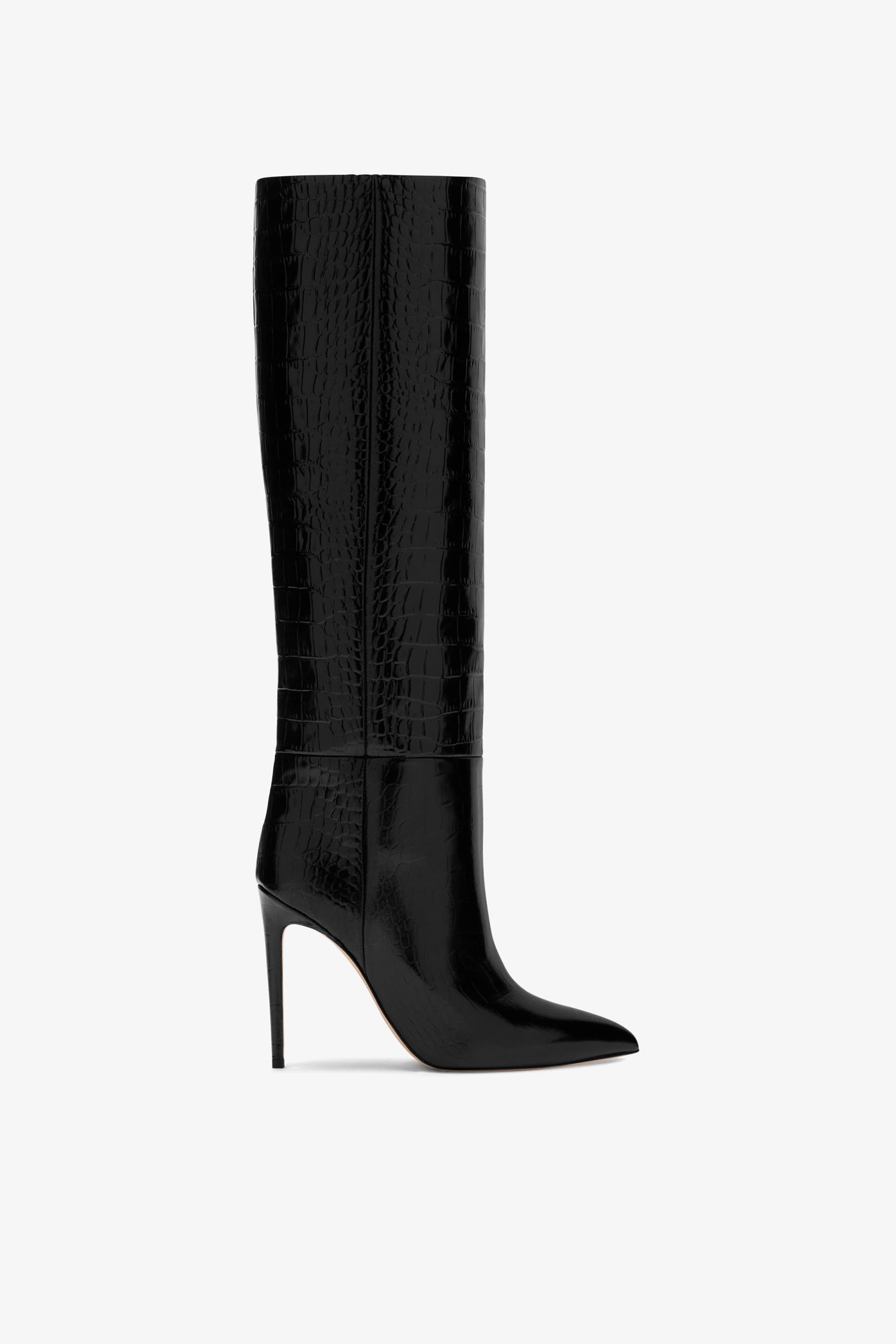 Bottes stiletto en cuir noir effet croco