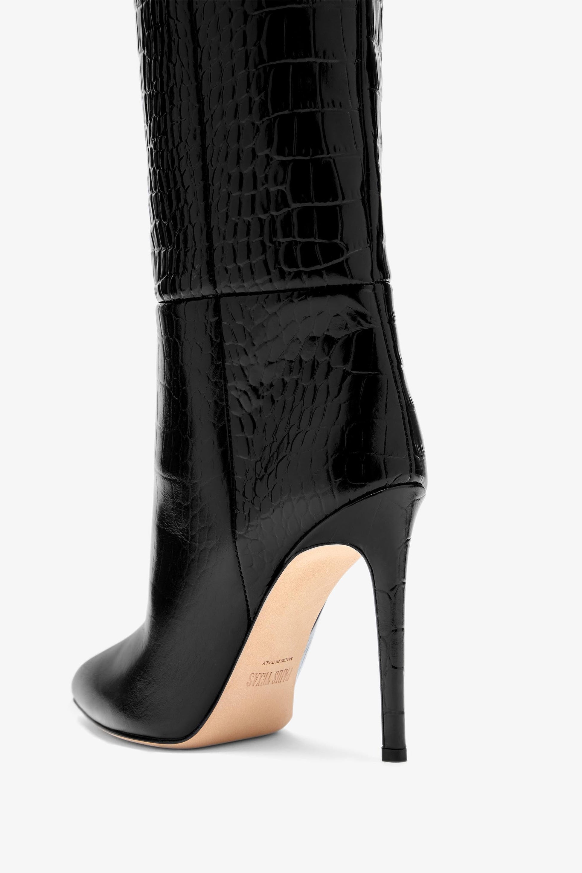 Bottes stiletto en cuir noir effet croco