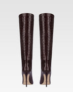 Stivali in pelle stampa coccodrillo color rouge noir