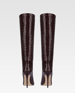 Stivali in pelle stampa coccodrillo color rouge noir