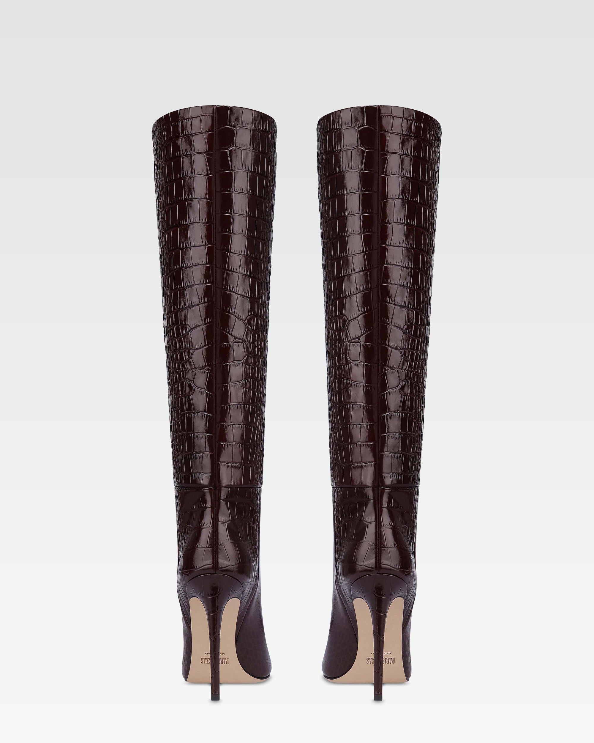 Stivali in pelle stampa coccodrillo color rouge noir
