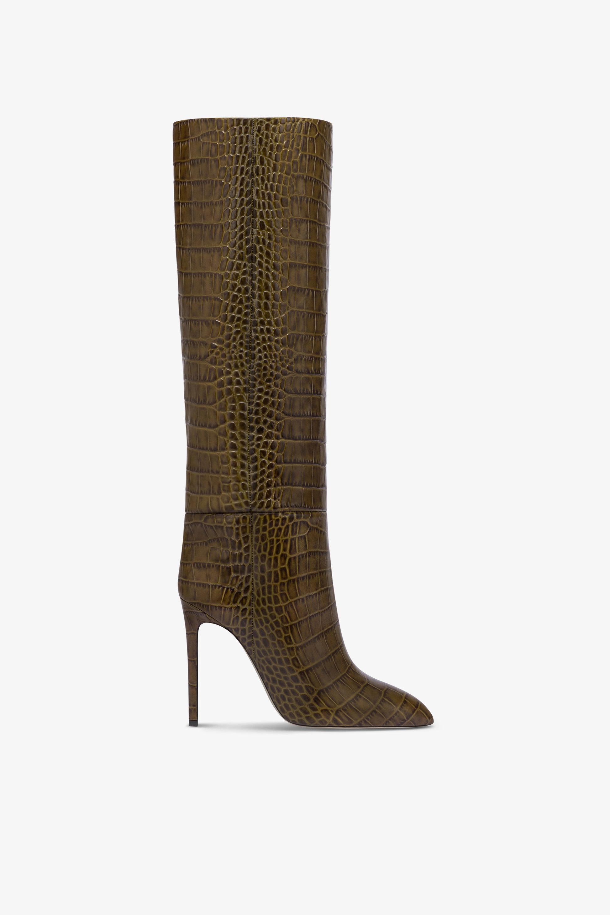 Boots in safari-colored croco-embossed leather