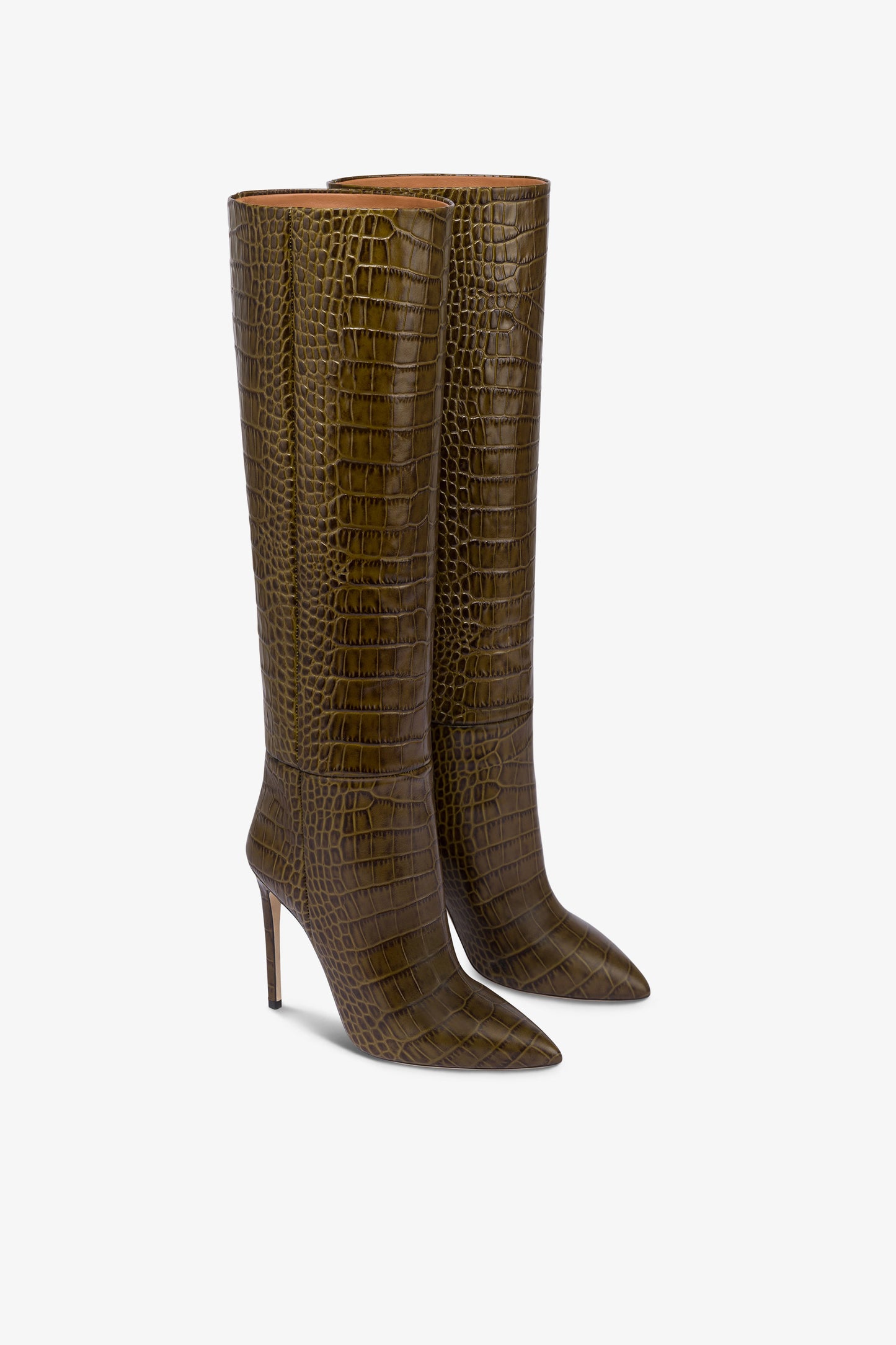 Boots in safari-colored croco-embossed leather