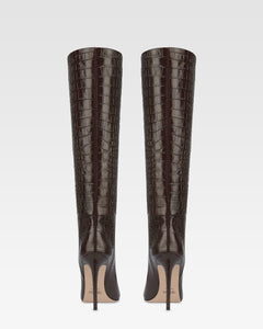 Stivali in pelle stampa coccodrillo color ebano