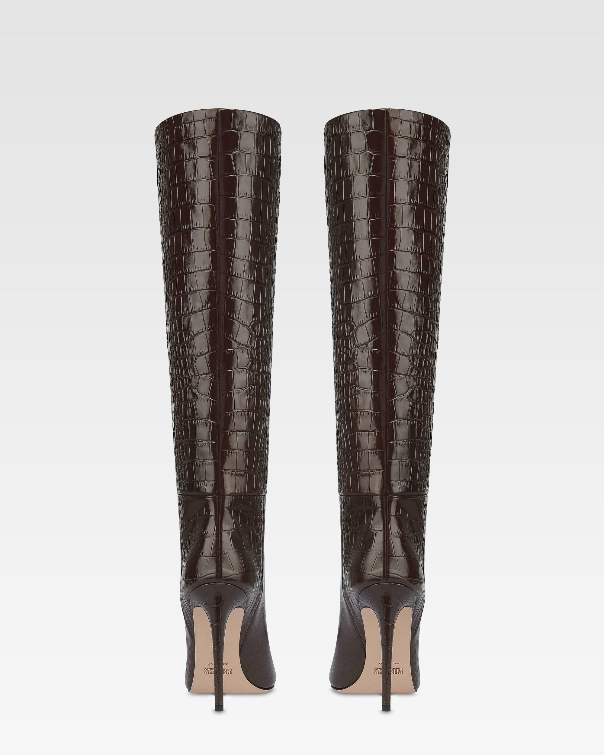 Stivali in pelle stampa coccodrillo color ebano