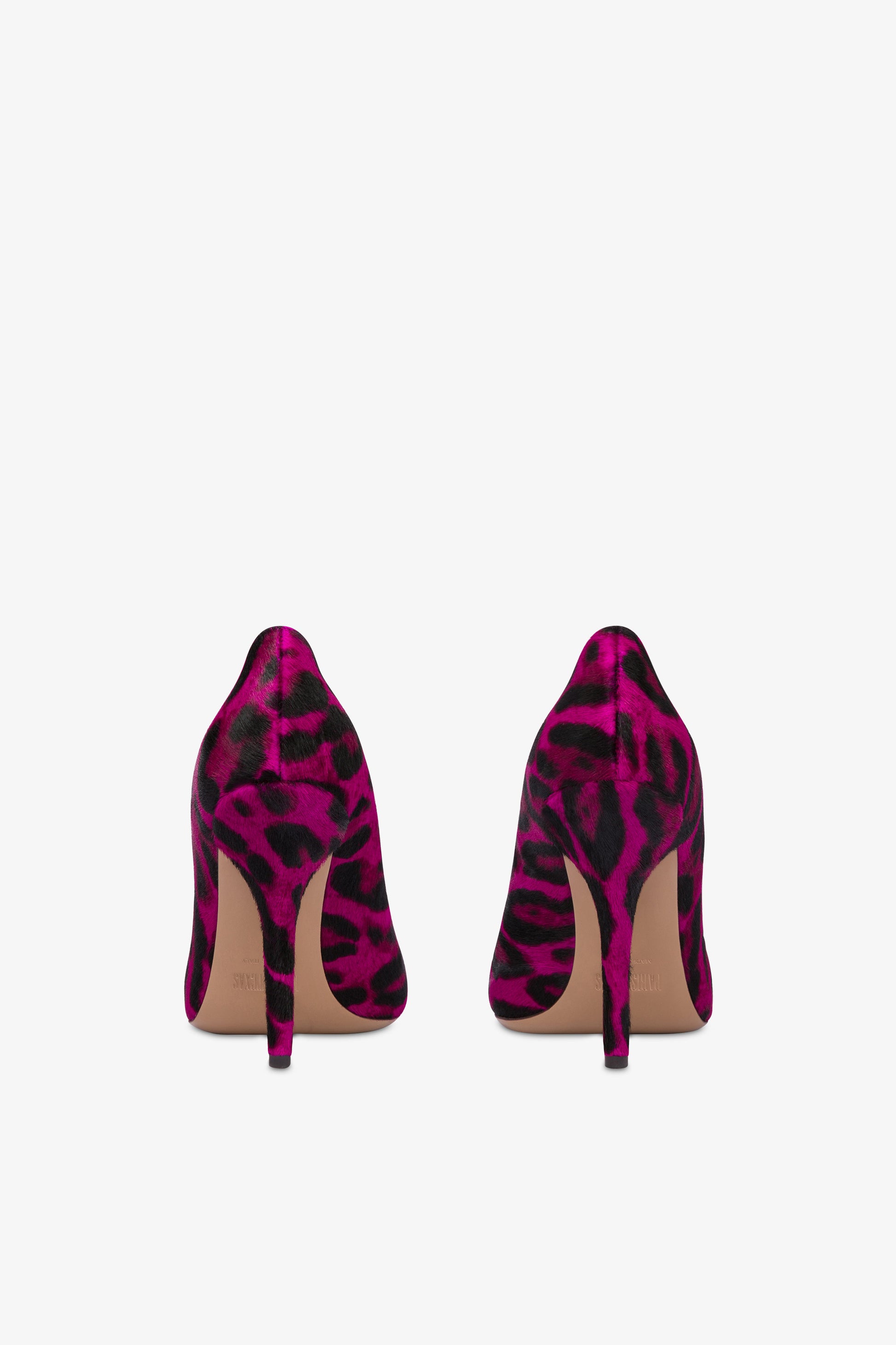 Pumps aus fuchsiafarbenem Rindsleder mit Leoparden-Print