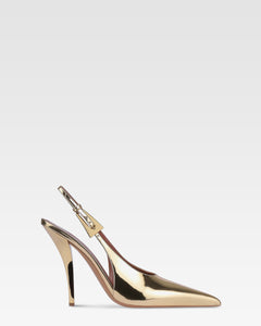 Slingbacks in gold mirror-effect leather