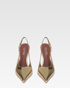 Slingbacks in gold mirror-effect leather