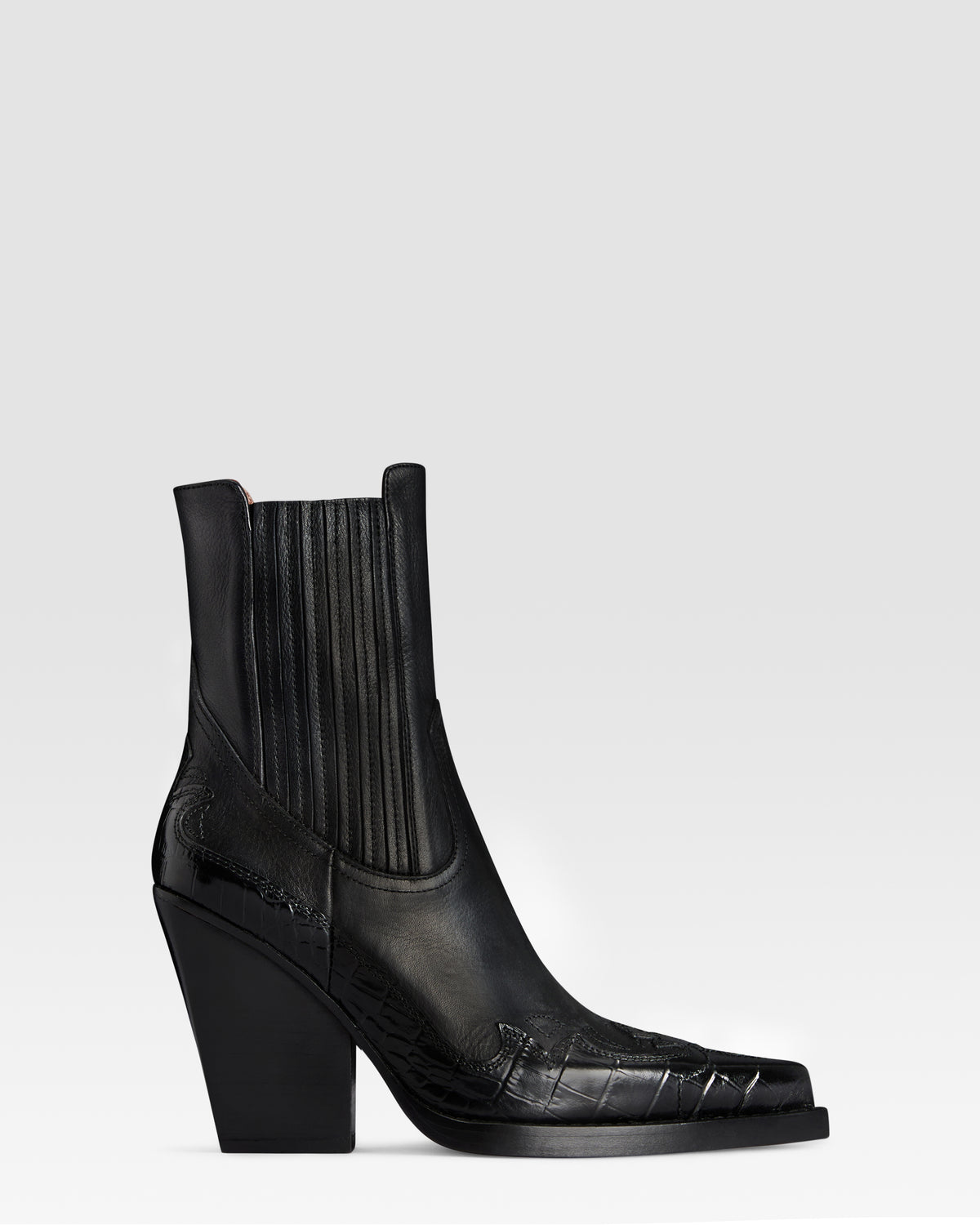 STIVALETTO TEXANO IN PELLE CON RICAMI IN STAMPA COCCODRILLO