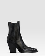 LEATHER WESTERN ANKLE BOOT WITH CROCO-PRINT EMBROIDERY