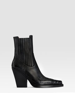 LEATHER WESTERN ANKLE BOOT WITH CROCO-PRINT EMBROIDERY