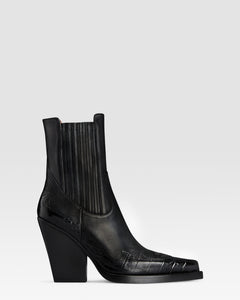 LEDEREN WESTERN ANKLE BOOT MET KROKODILLENPRINT BORDUURWERK