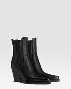 LEATHER WESTERN ANKLE BOOT WITH CROCO-PRINT EMBROIDERY